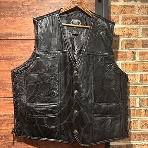 Black Leather Motorcycle Vest 3X